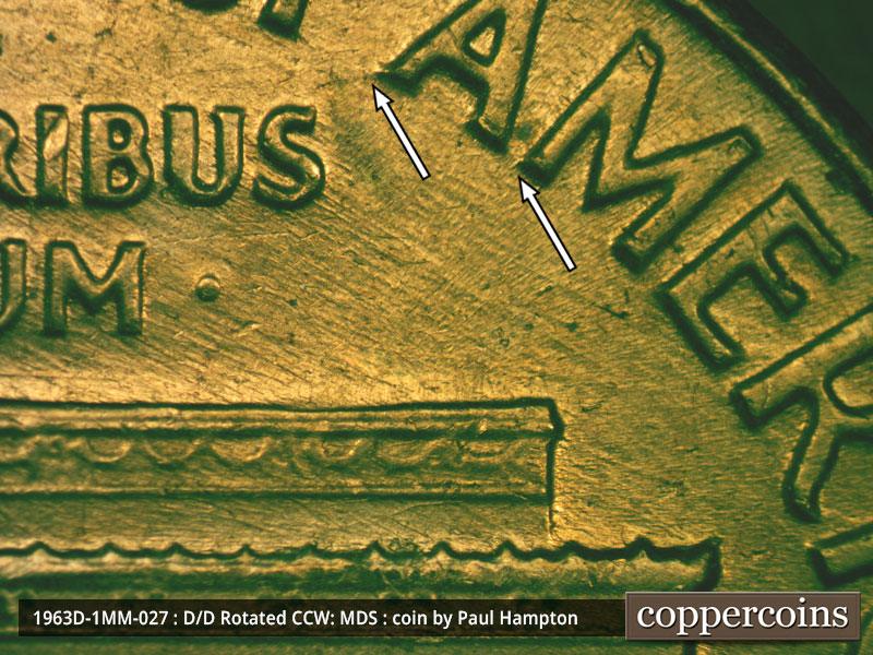 Die-stage B marker on 1963D•1MM•027 (1963 Repunched Mint Mark).