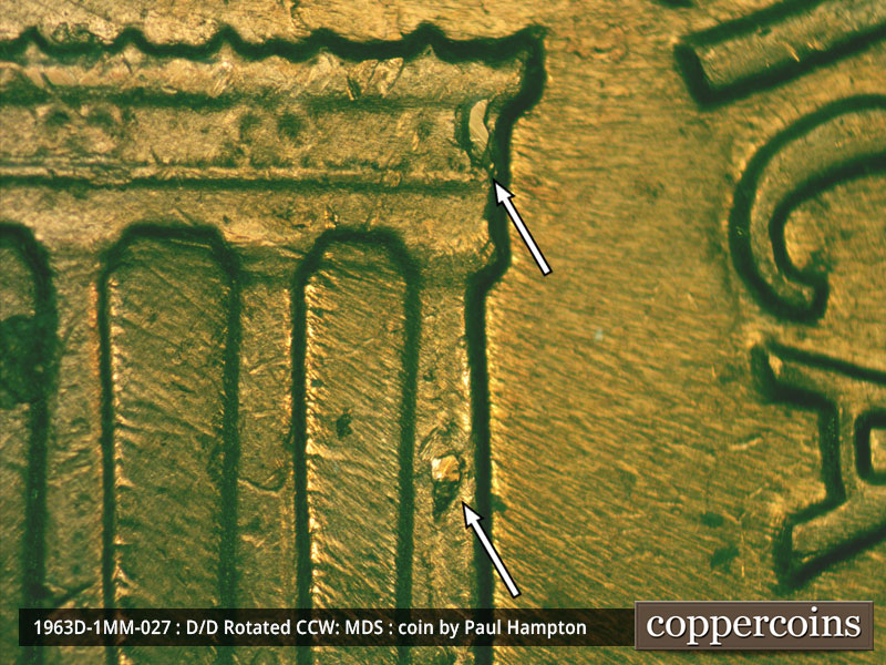 Die-stage B marker on 1963D•1MM•027 (1963 Repunched Mint Mark).