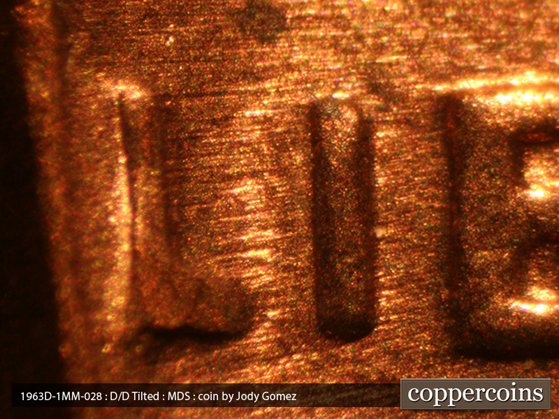 Die-stage B marker on 1963D•1MM•028 (1963 Repunched Mint Mark).