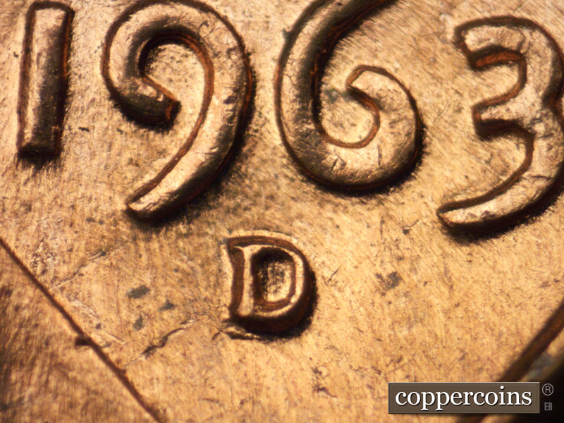 Die-stage C marker on 1963D•1MM•029 (1963 Repunched Mint Mark).