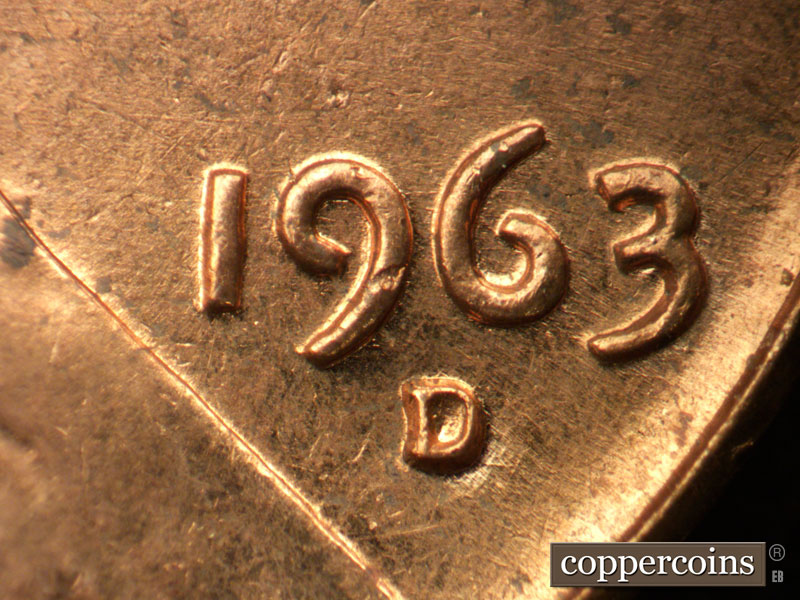 Die-stage B marker on 1963D•1MM•031 (1963 Repunched Mint Mark).