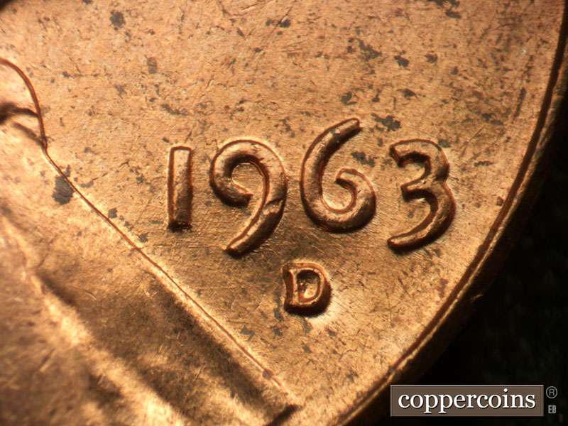 Die-stage B marker on 1963D•1MM•031 (1963 Repunched Mint Mark).