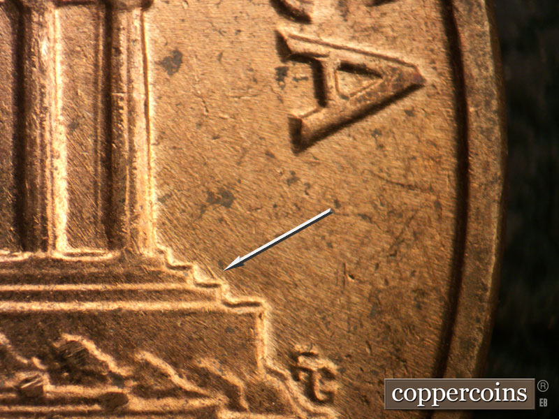 Die-stage B marker on 1963D•1MM•031 (1963 Repunched Mint Mark).