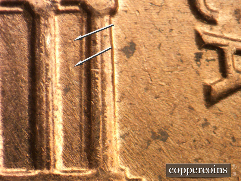 Die-stage B marker on 1963D•1MM•031 (1963 Repunched Mint Mark).