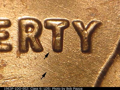 Die-stage C marker on 1963P•1DO•002 (1963 Doubled Die Obverse).
