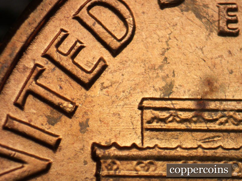 Die-stage A marker on 1963P•1DO•003 (1963 Doubled Die Obverse).