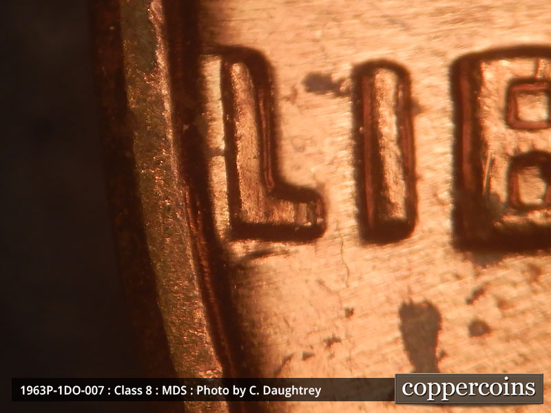 1963 Lincoln cent obverse, CopperCoins die 1963P•1DO•007.