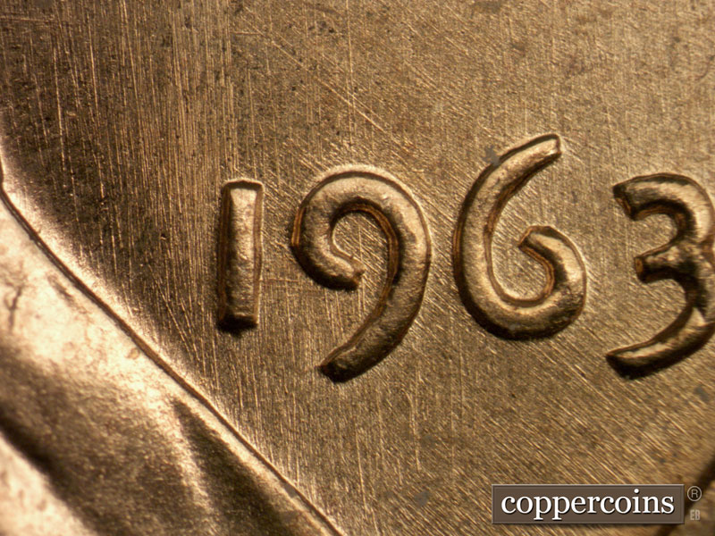 Die-stage A marker on 1963P•1DO•008 (1963 Doubled Die Obverse).