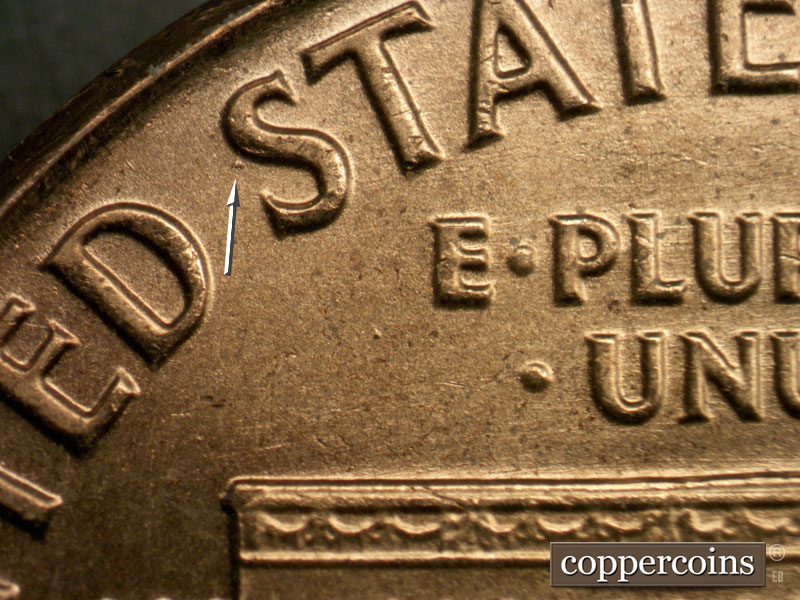 Die-stage A marker on 1963P•1DO•008 (1963 Doubled Die Obverse).