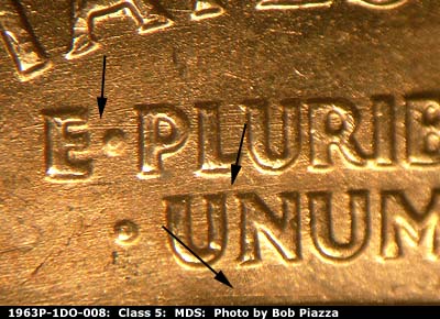 Die-stage B marker on 1963P•1DO•008 (1963 Doubled Die Obverse).