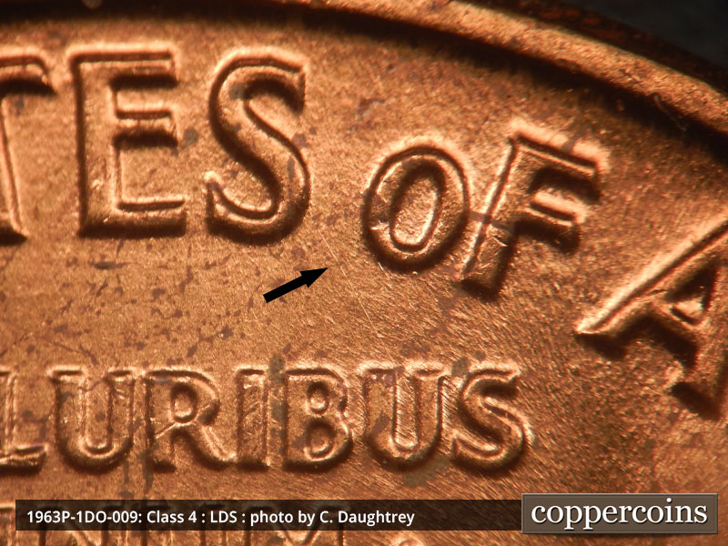 Die-stage C marker on 1963P•1DO•009 (1963 Doubled Die Obverse).