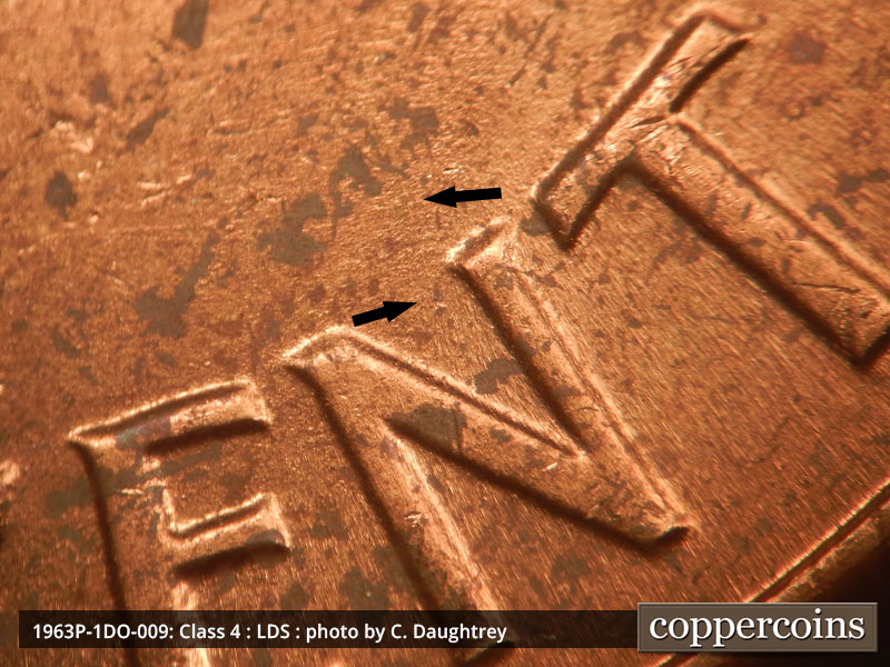 Die-stage C marker on 1963P•1DO•009 (1963 Doubled Die Obverse).