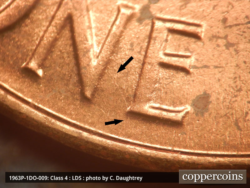 Die-stage C marker on 1963P•1DO•009 (1963 Doubled Die Obverse).