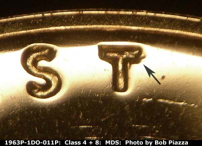 Die-stage B marker on 1963P•1DO•011P (1963 Doubled Die Obverse).