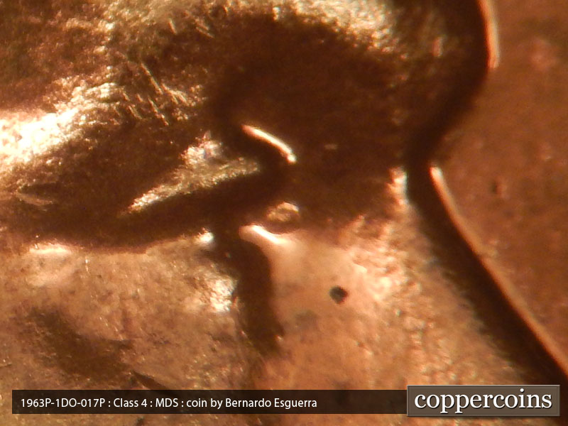1963 Lincoln cent obverse proof, CopperCoins die 1963P•1DO•017P.