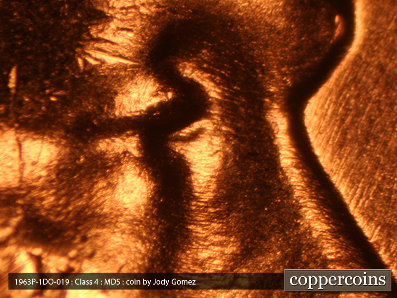 1963 Lincoln cent obverse, CopperCoins die 1963P•1DO•019.