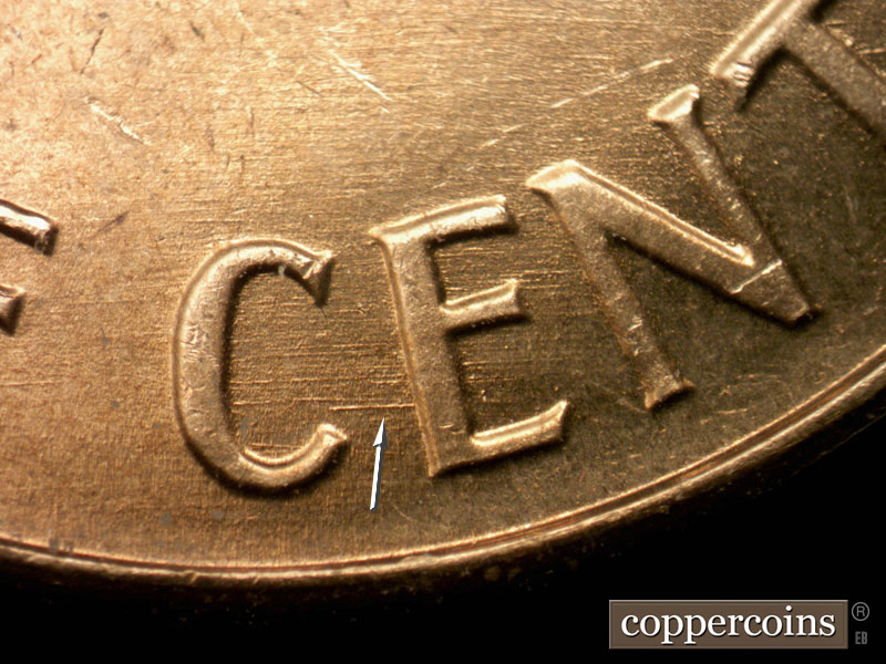 Die-stage A marker on 1963P•1DO•021 (1963 Doubled Die Obverse).