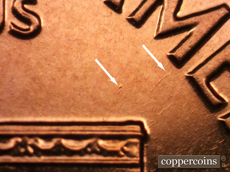 Die-stage B marker on 1963P•1DO•026P (1963 Doubled Die Obverse).
