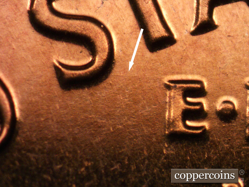 Die-stage B marker on 1963P•1DO•026P (1963 Doubled Die Obverse).