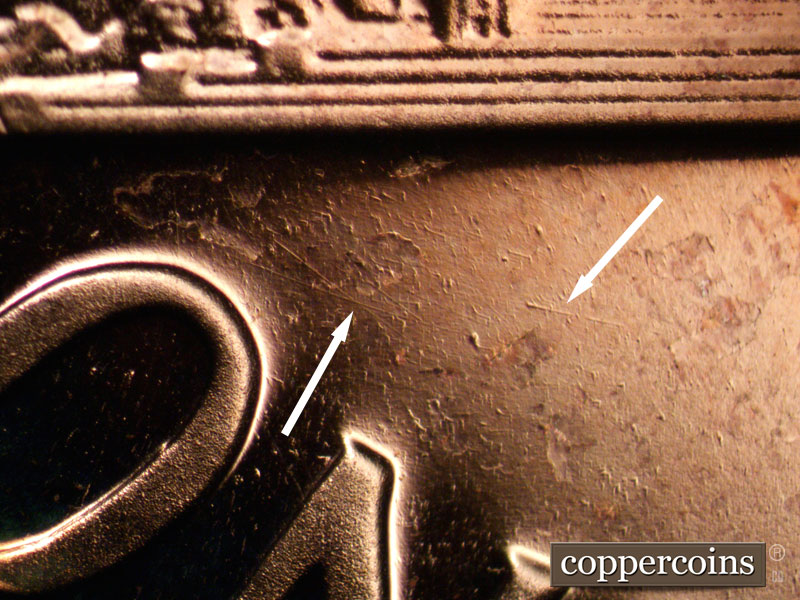 Die-stage B marker on 1963P•1DO•027P (1963 Doubled Die Obverse).
