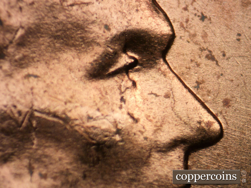 1963 Lincoln cent obverse, CopperCoins die 1963P•1DO•029.