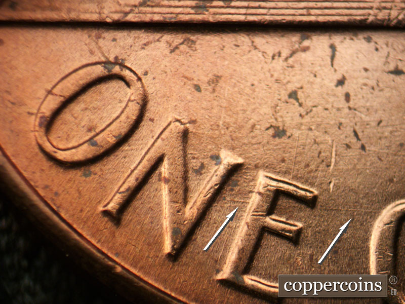 Die-stage B marker on 1963P•1DO•029 (1963 Doubled Die Obverse).