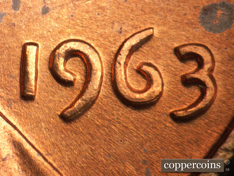 1963 Lincoln cent obverse, CopperCoins die 1963P•1DO•030.
