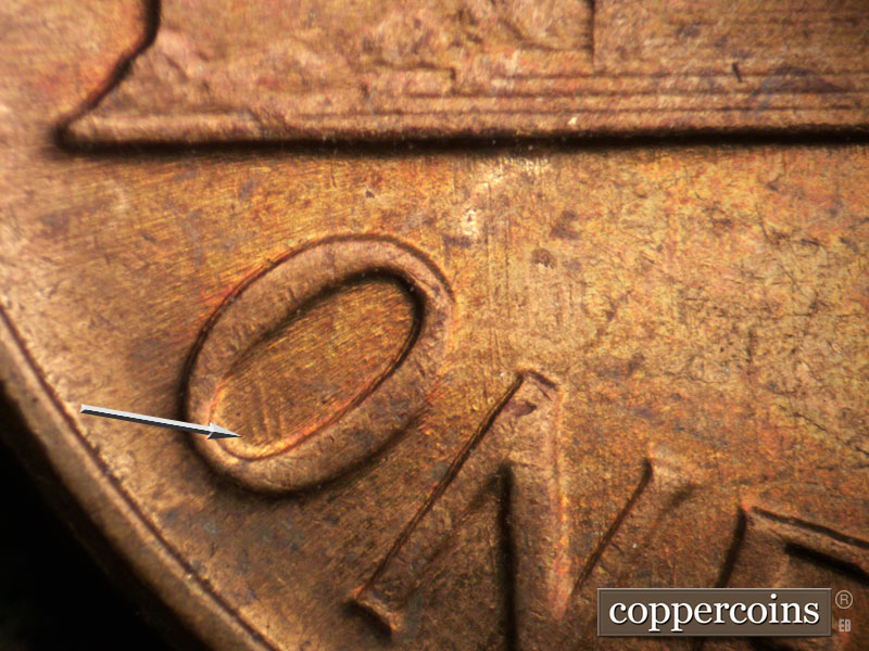 Die-stage B marker on 1963P•1DO•030 (1963 Doubled Die Obverse).