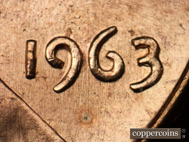 1963 Lincoln cent obverse, CopperCoins die 1963P•1DO•033.