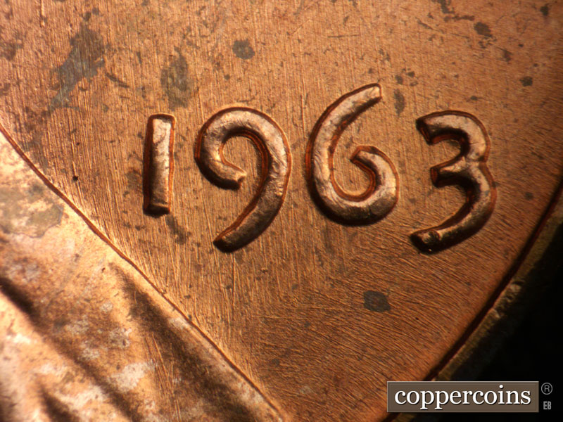 Die-stage B marker on 1963P•1DO•034 (1963 Doubled Die Obverse).