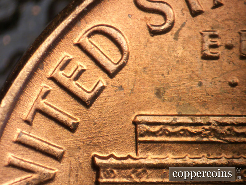Die-stage B marker on 1963P•1DO•034 (1963 Doubled Die Obverse).