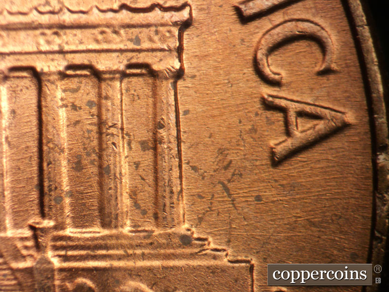 Die-stage B marker on 1963P•1DO•034 (1963 Doubled Die Obverse).
