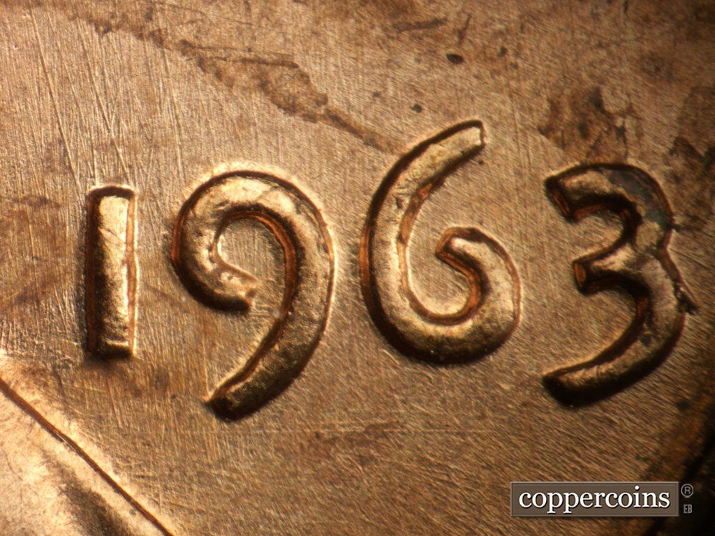 Die-stage B marker on 1963P•1DO•039 showing Die scratches through date.