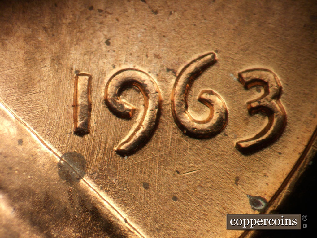 Die-stage A marker on 1963P•1DO•043 showing Die scratches through date.