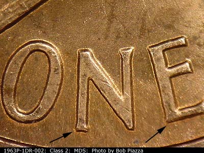Die-stage B marker on 1963P•1DR•002 (1963 Doubled Die Reverse).