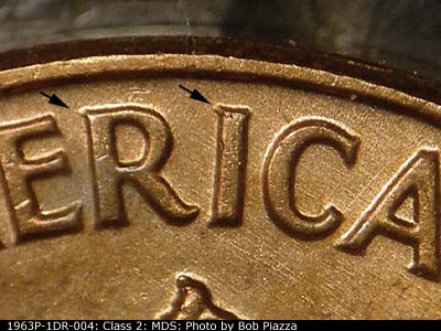 Die-stage B marker on 1963P•1DR•004 (1963 Doubled Die Reverse).