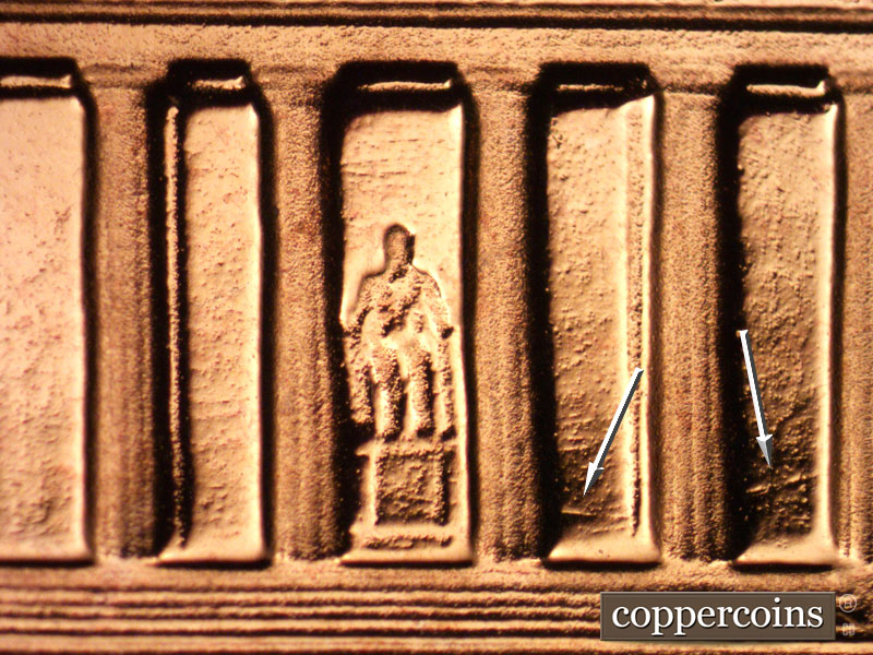 Die-stage A marker on 1963P•1DR•005P (1963 Doubled Die Reverse).