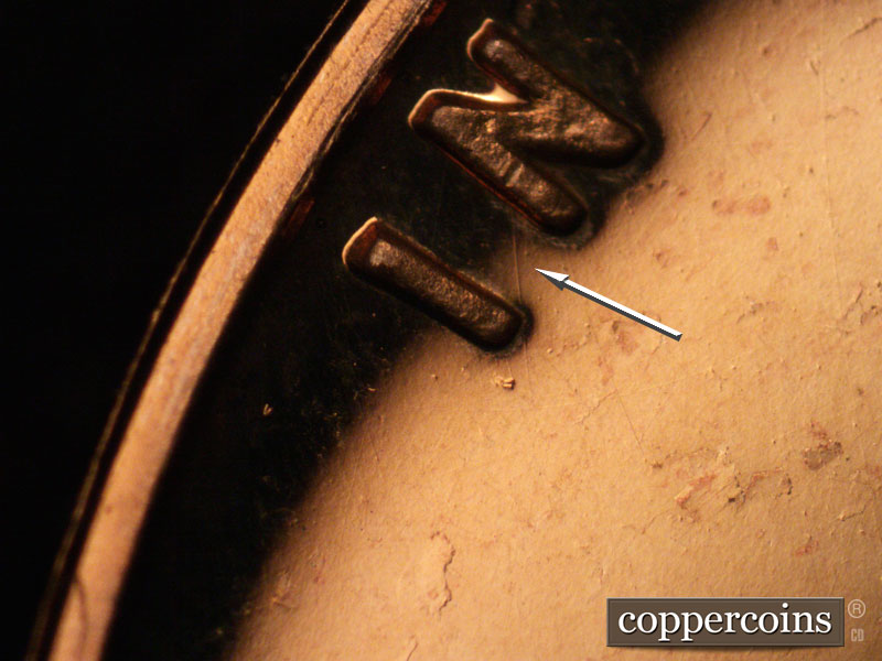Die-stage A marker on 1963P•1DR•005P (1963 Doubled Die Reverse).