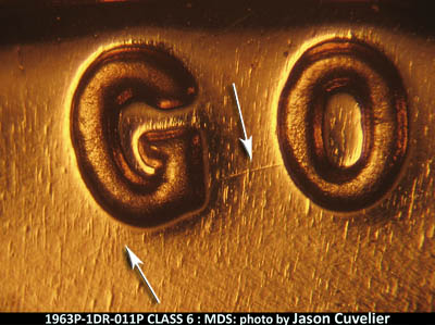 Die-stage B marker on 1963P•1DR•011P (1963 Doubled Die Reverse).
