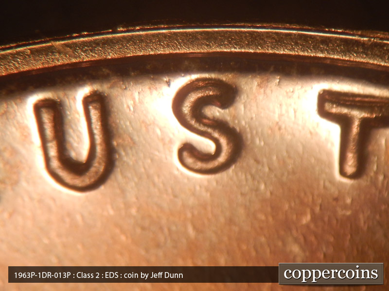 Die-stage A marker on 1963P•1DR•013P (1963 Doubled Die Reverse).