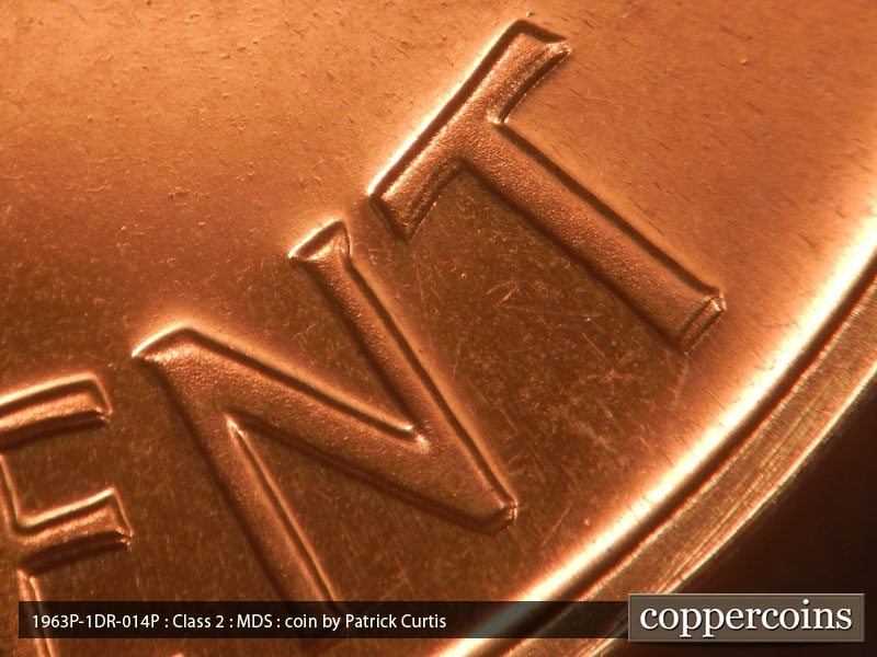 Die-stage B marker on 1963P•1DR•014P (1963 Doubled Die Reverse).