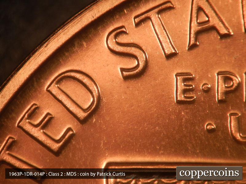 Die-stage B marker on 1963P•1DR•014P (1963 Doubled Die Reverse).