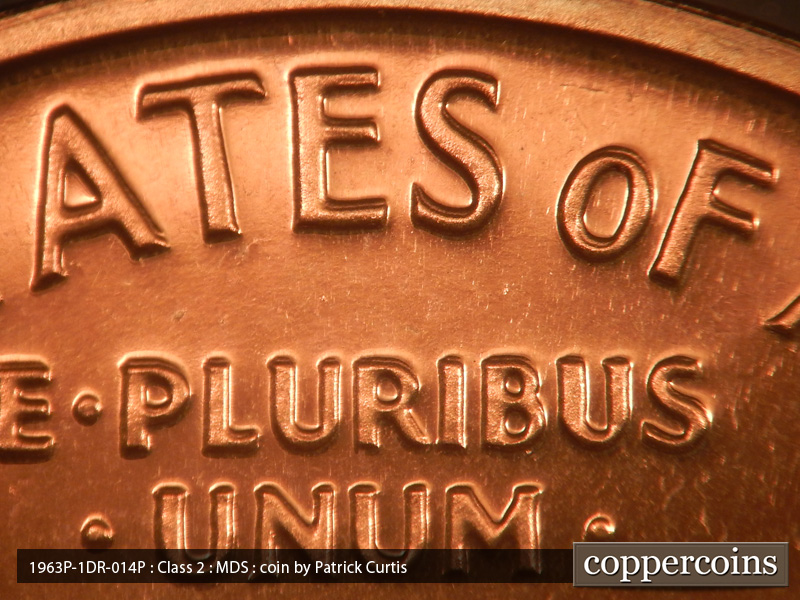Die-stage B marker on 1963P•1DR•014P (1963 Doubled Die Reverse).