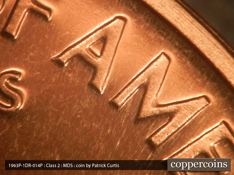 Die-stage B marker on 1963P•1DR•014P (1963 Doubled Die Reverse).