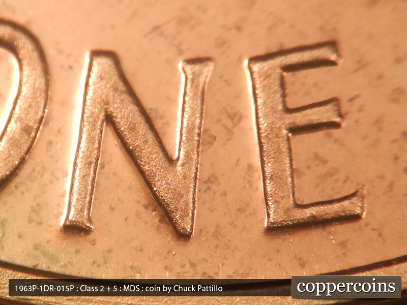 Die-stage B marker on 1963P•1DR•015P (1963 Doubled Die Reverse).