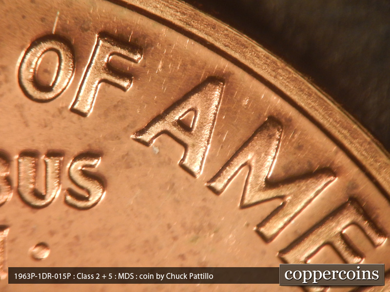 Die-stage B marker on 1963P•1DR•015P (1963 Doubled Die Reverse).