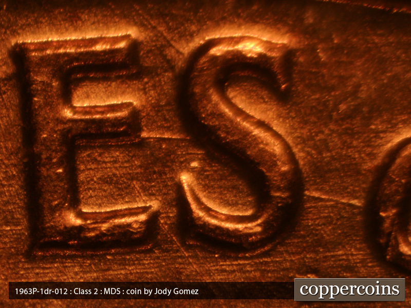 Die-stage B marker on 1963P•1DR•019 (1963 Doubled Die Reverse).