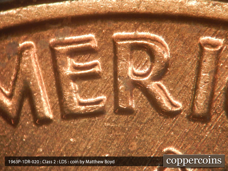 Die-stage C marker on 1963P•1DR•020 (1963 Doubled Die Reverse).