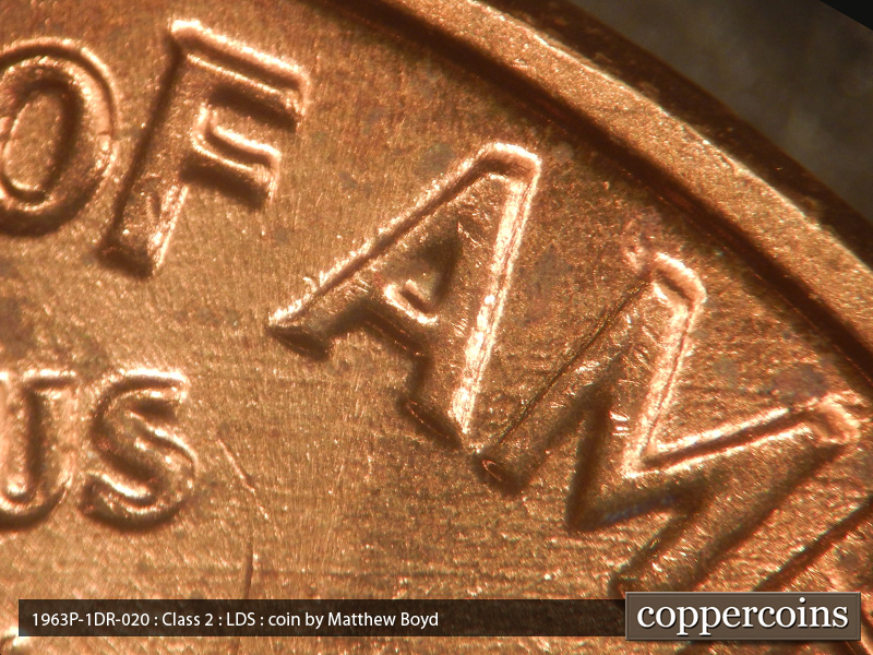 Die-stage C marker on 1963P•1DR•020 (1963 Doubled Die Reverse).