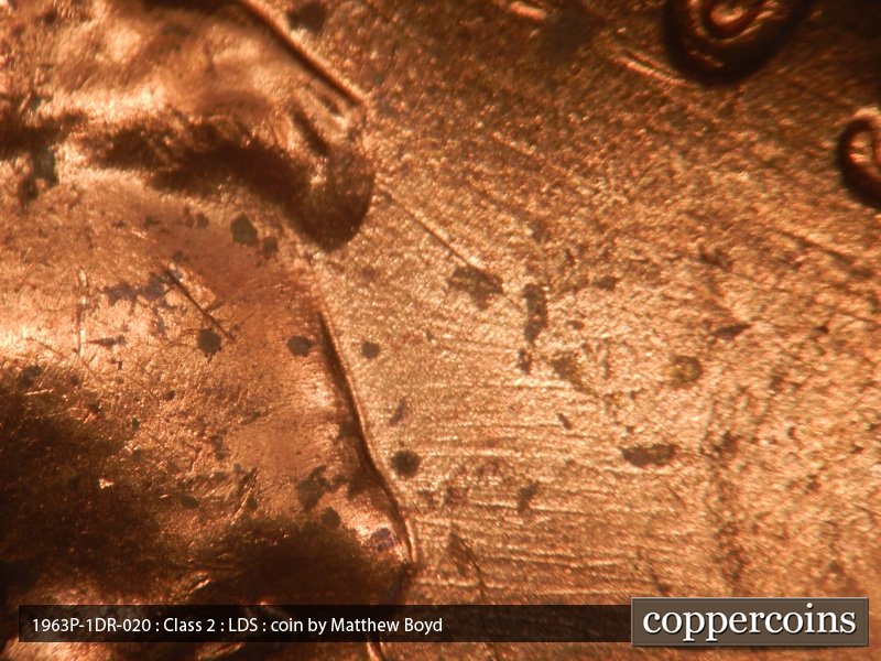 Die-stage C marker on 1963P•1DR•020 (1963 Doubled Die Reverse).